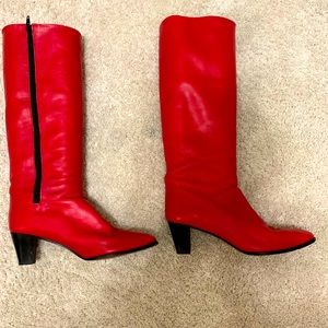 Red knee high boots